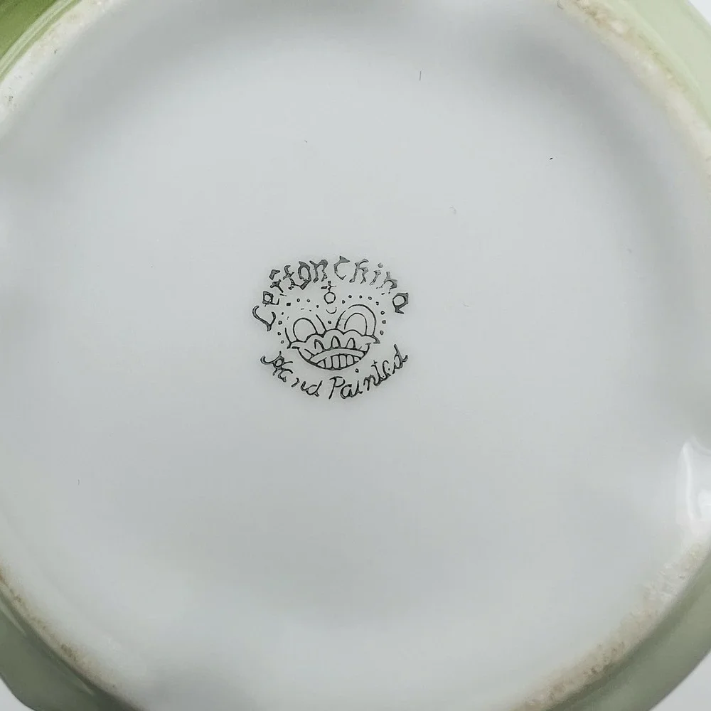 Lefton China Poinsettia Teacup Saucer Hand Painted Holiday Christmas Green Gold